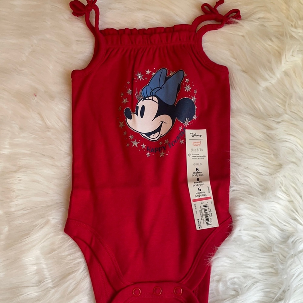 ❤️ Disney Minie Mouse HAPPY FOURTH ❤️ Jumping Beans Baby Girls Onesie Size 6 M